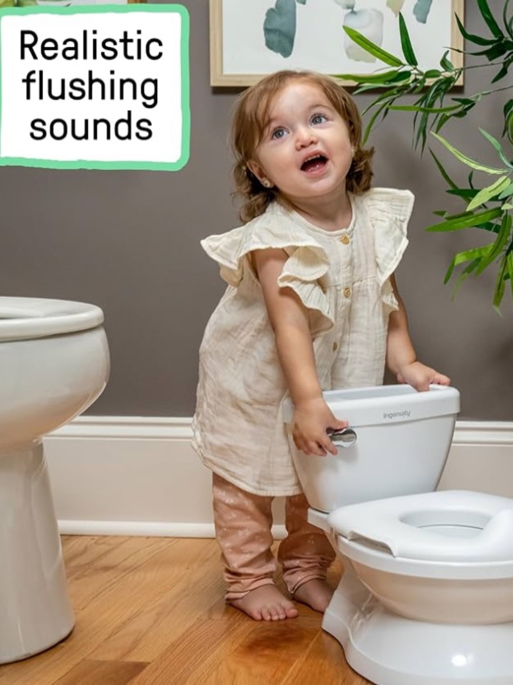 Ingenuity White Toddler Potty Trainer with Realistic Flush